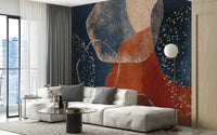 Watercolor navy blue and terracotta mural