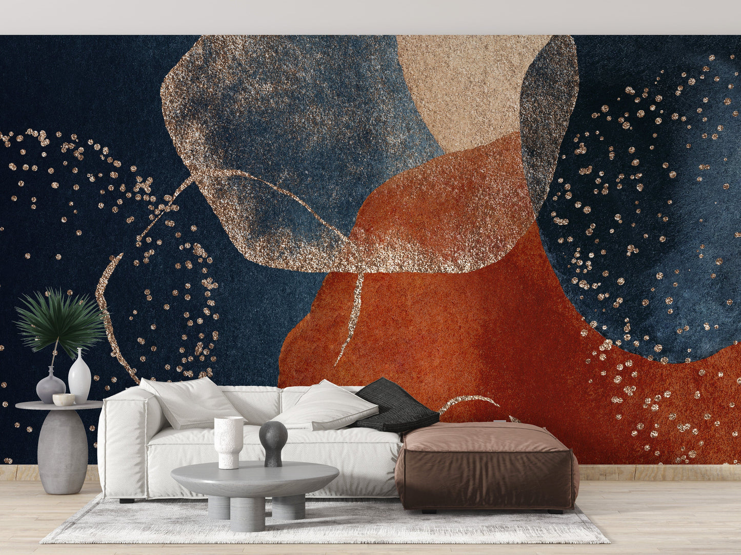 Navy Blue Terracotta Watercolor Wallpaper Mural - Giffywalls