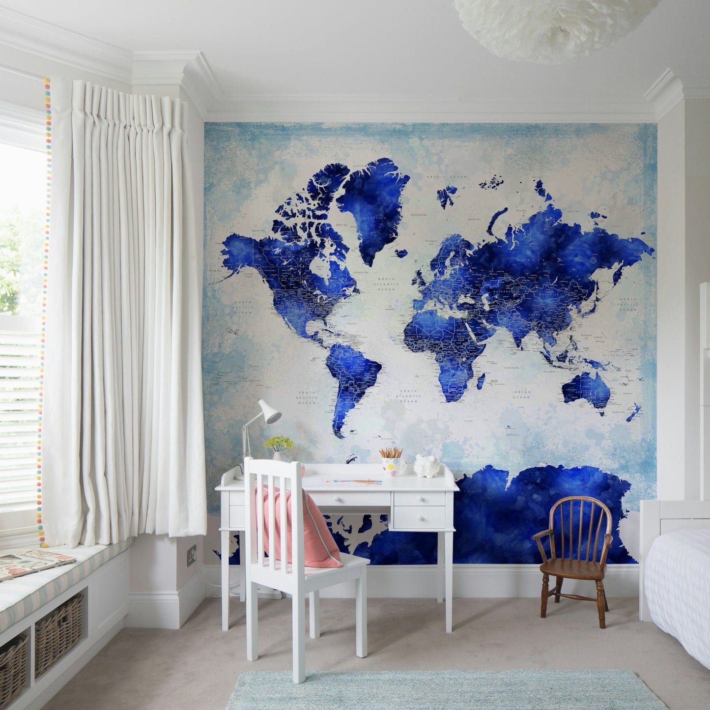 Modern navy blue world map wallpaper

