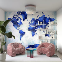 Blue watercolor world map wallpaper

