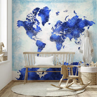 Navy blue artistic world map mural

