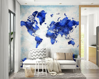 Watercolor world map in navy blue


