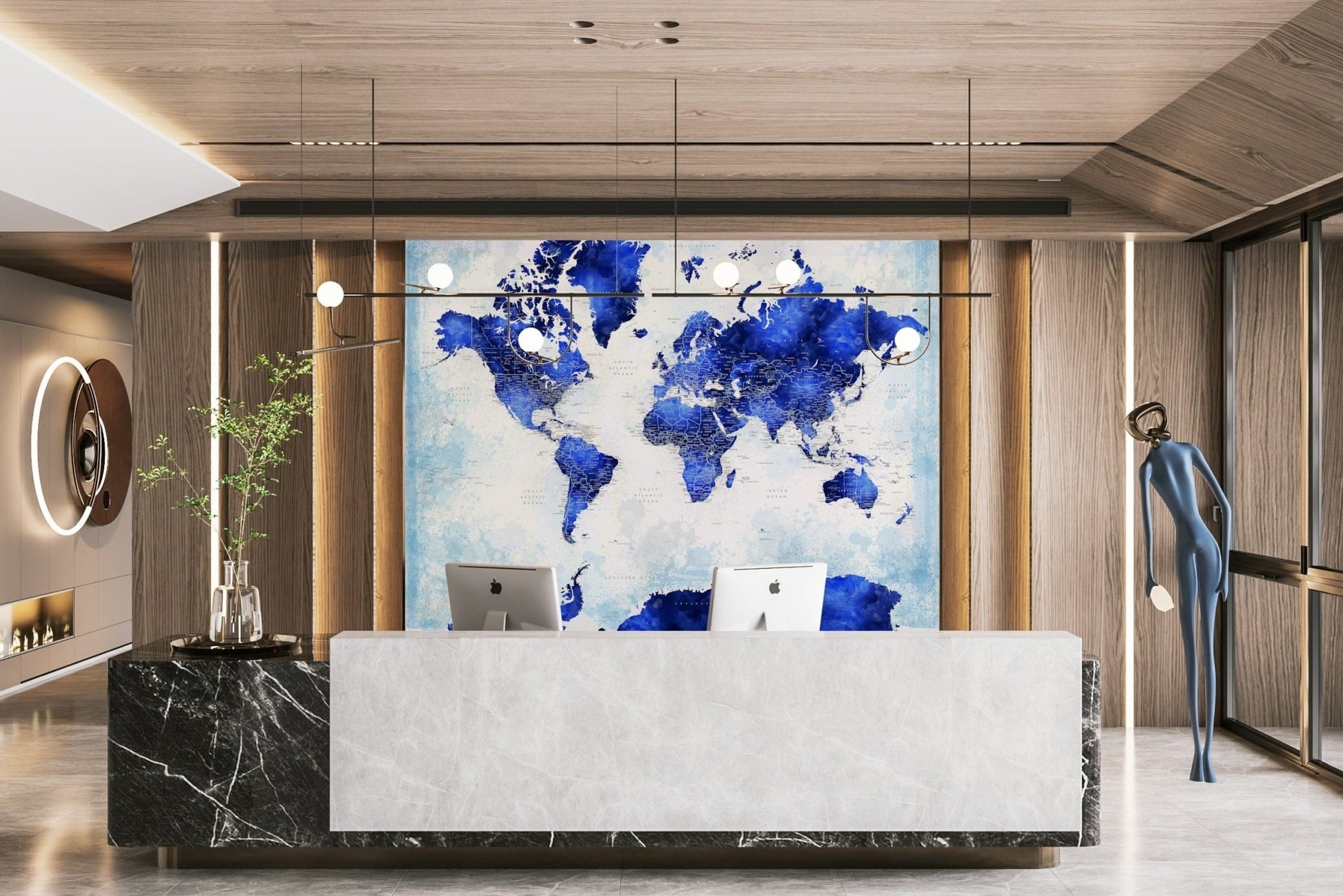 Deep blue watercolor map wallpaper

