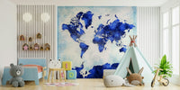 Navy blue map wall covering

