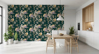 Layered petals stand out in Navy Floral Bird Wallpaper design