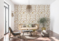 Refined office lounge area wall with Navy Heritage Floral Trail Wallpaper on light base