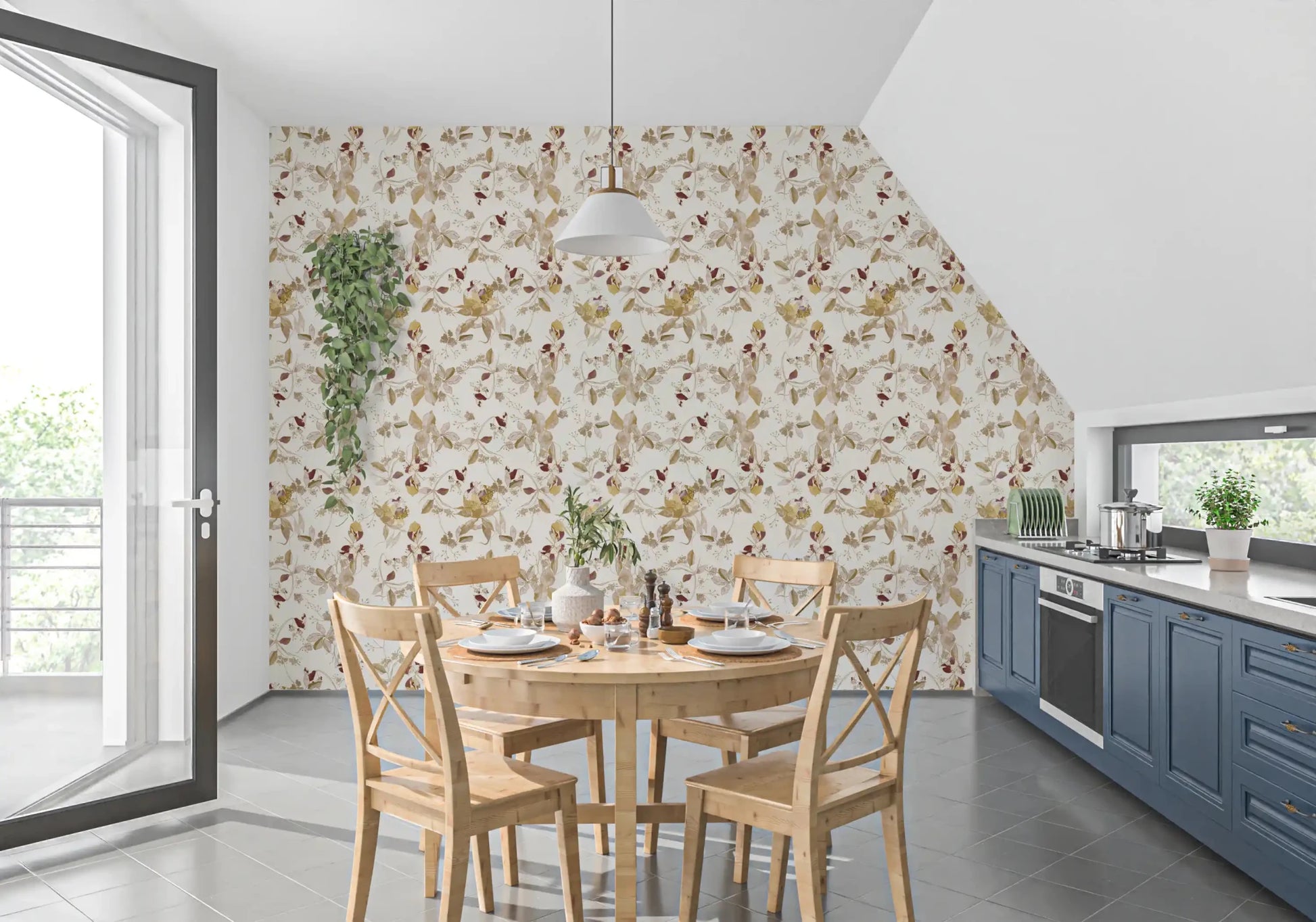 Heritage floral styling marks Navy Heritage Floral Trail Wallpaper clearly