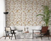 Cream blossoms define Navy Heritage Floral Trail Wallpaper with soft contrast