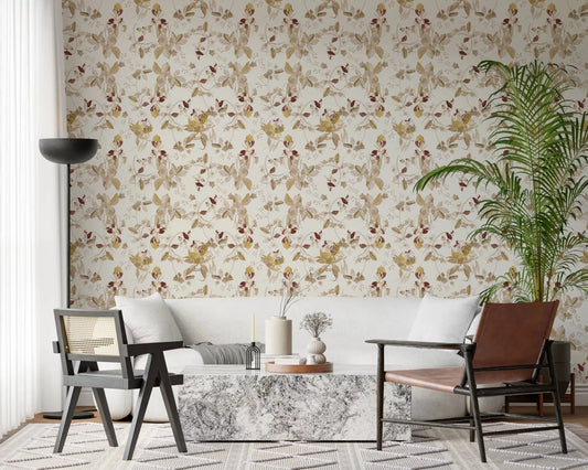 Cream blossoms define Navy Heritage Floral Trail Wallpaper with soft contrast