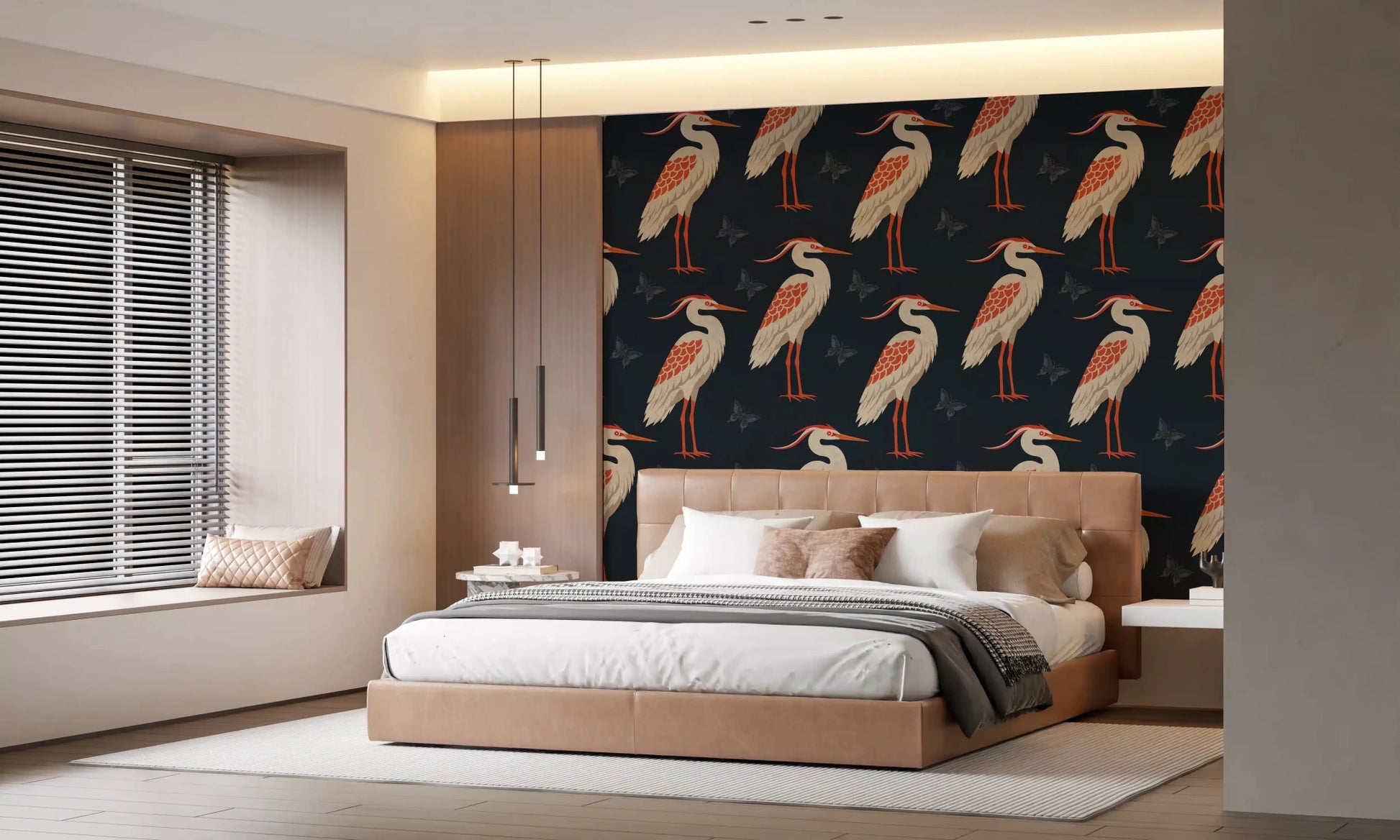 Deep navy base in Navy Heron wall mural with birds, GD9133