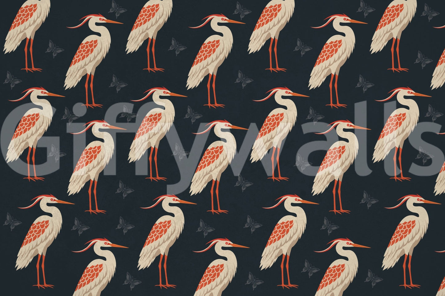 Repeating herons in Navy Heron wall mural arrangement, GD9133