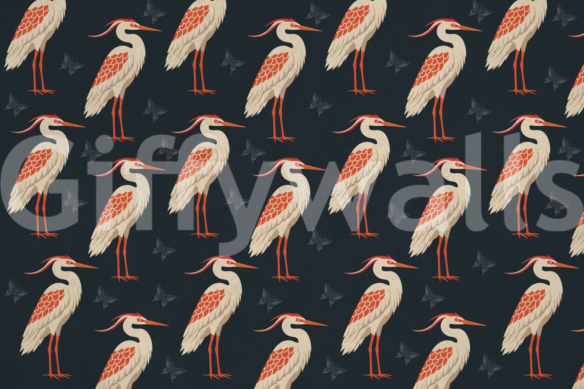 Repeating herons in Navy Heron wall mural arrangement, GD9133