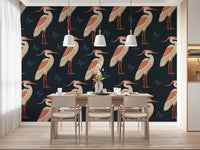 Dining room with Navy Heron wall mural and heron design, GD9133