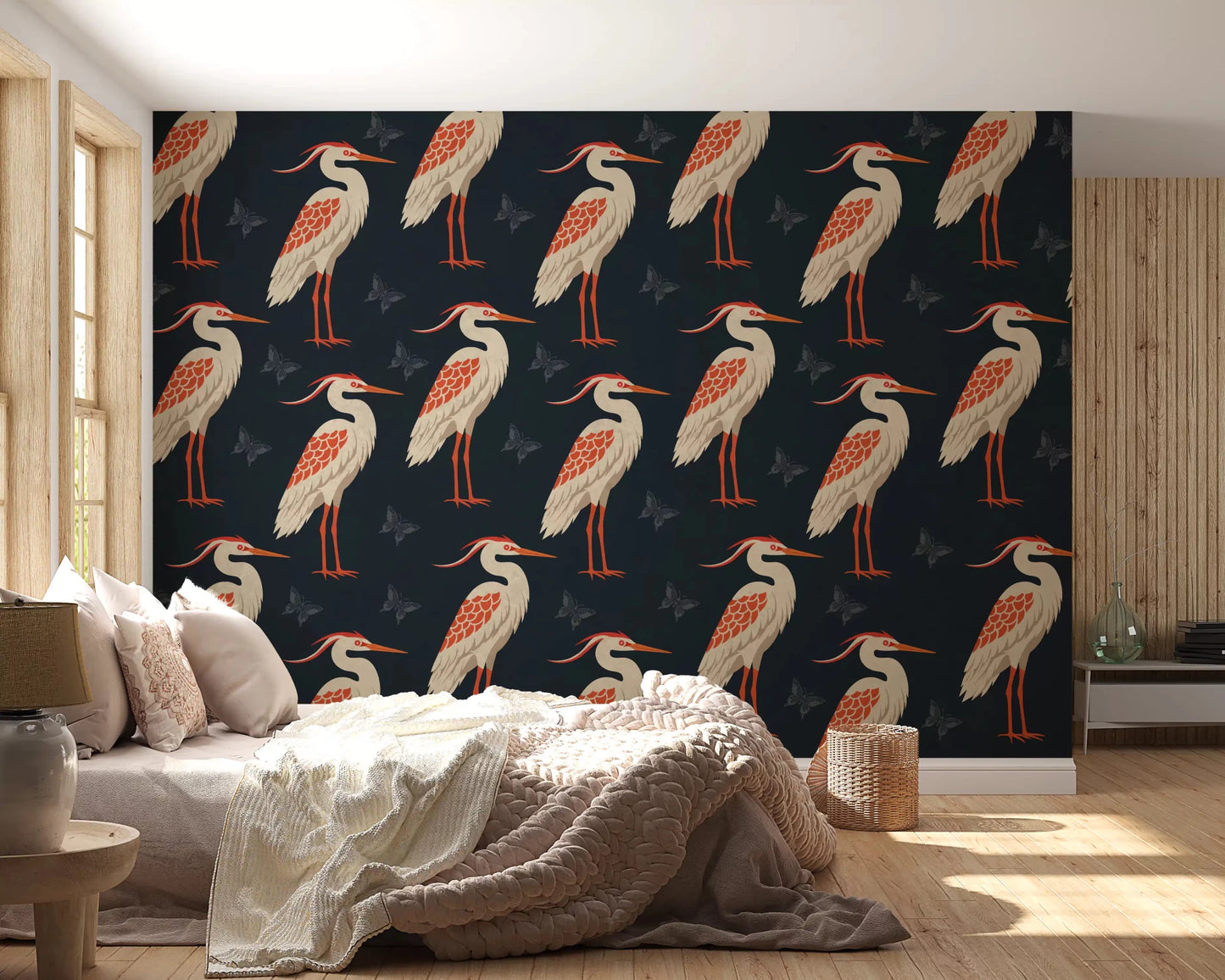 Hallway featuring Navy Heron wall mural in deep navy tones, GD9133