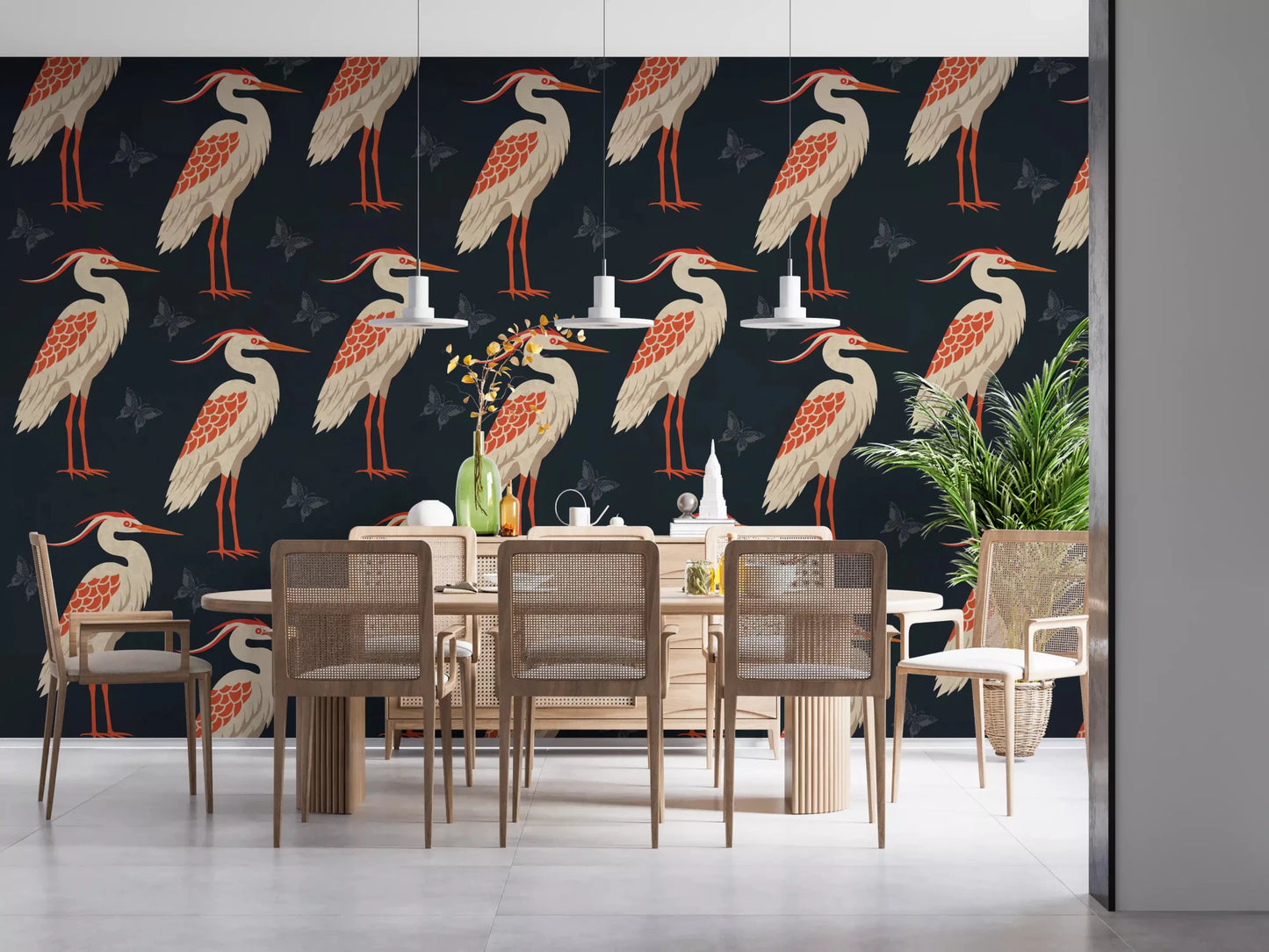 Structured bird repeat in Navy Heron wall mural design, GD9133