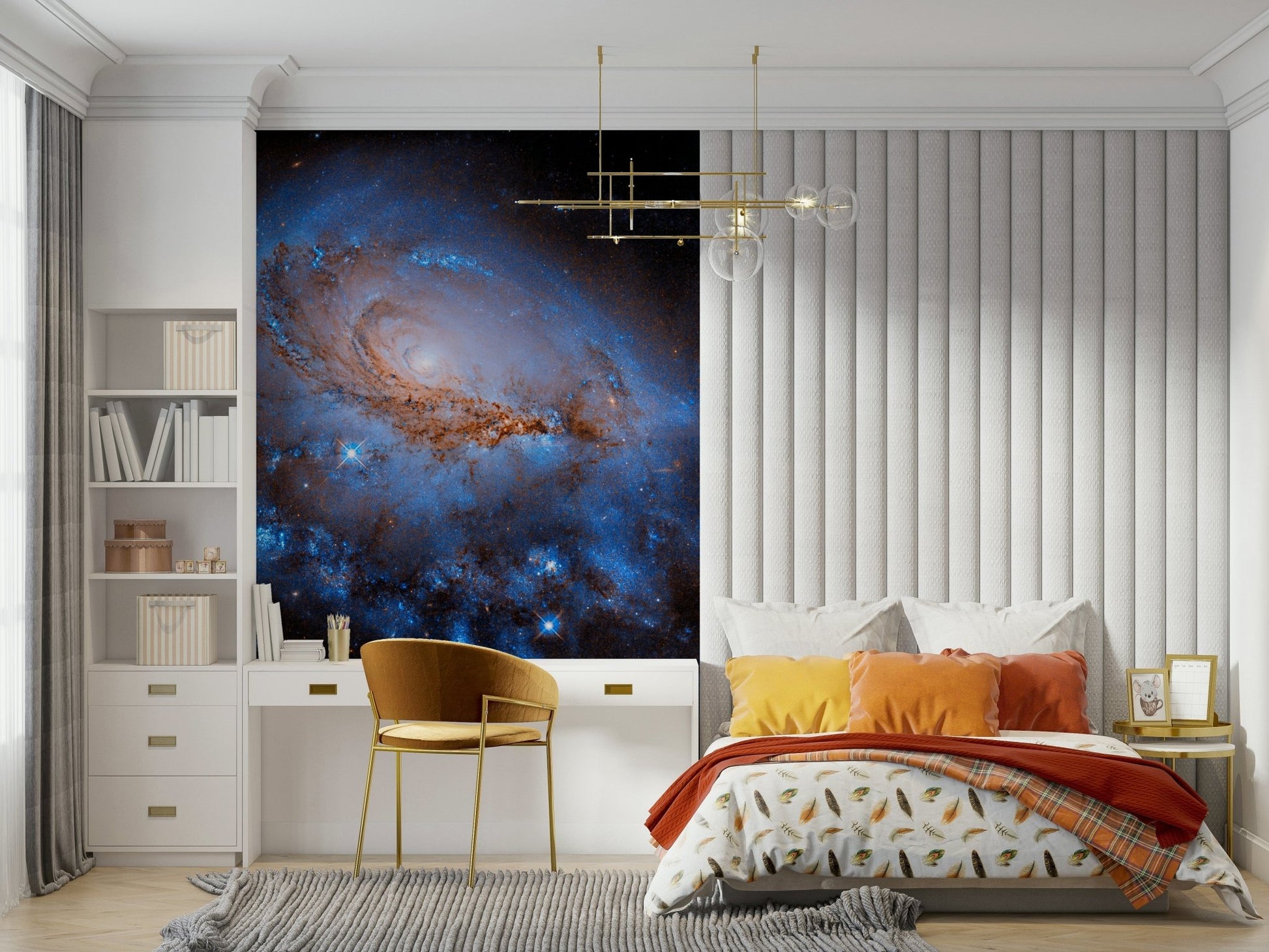 Deep space stars wallpaper mural for a guest room accent wall décor.