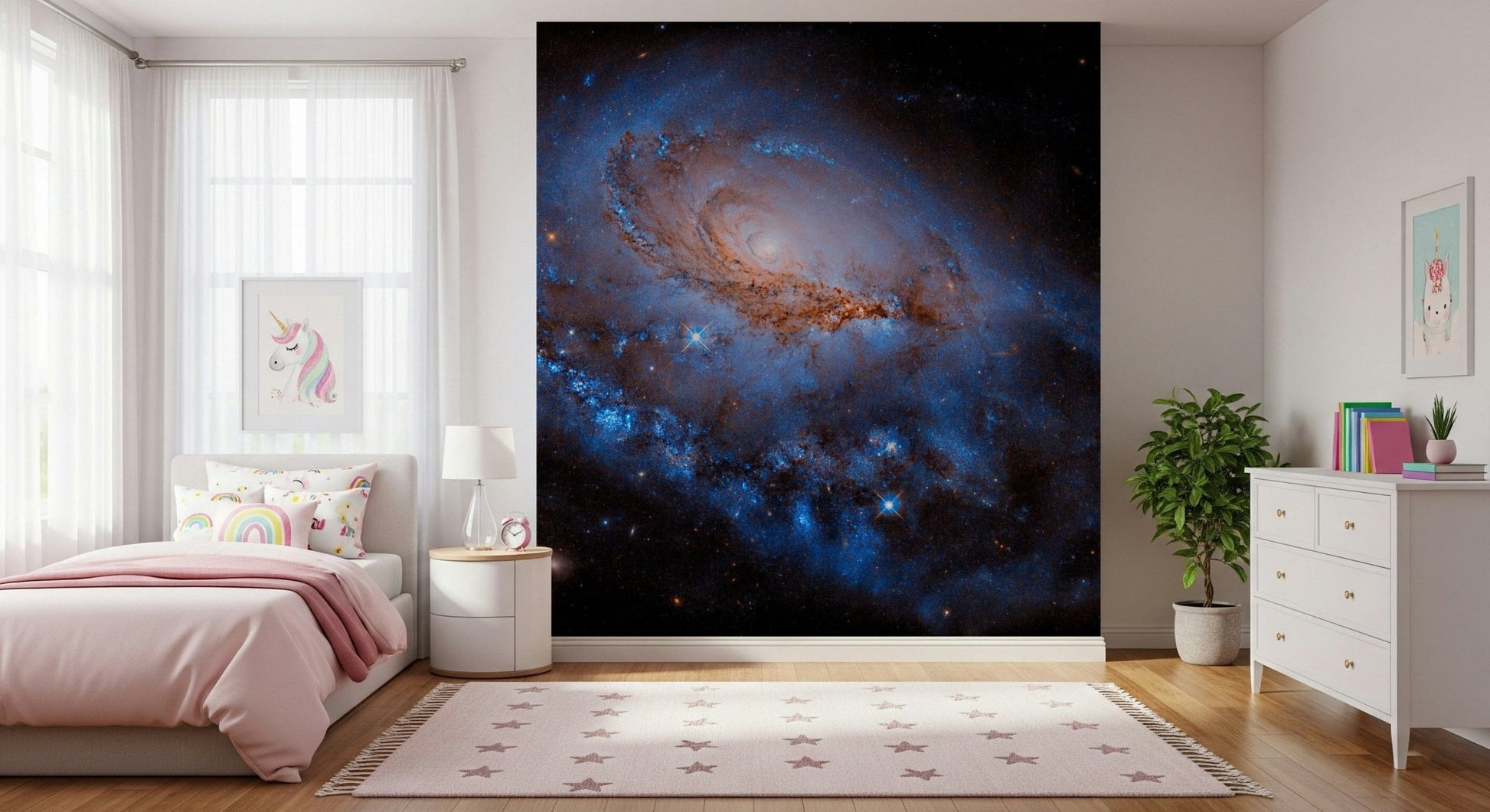 Nebula Dreams Wall Mural wallpaper mural in a modern living room.