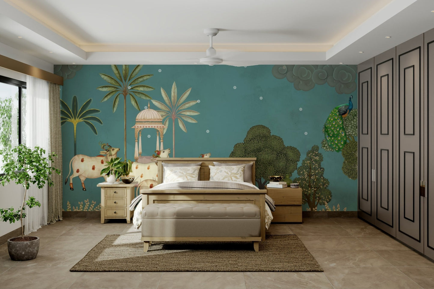 Peaceful Neel Pichwai Wall Mural.
