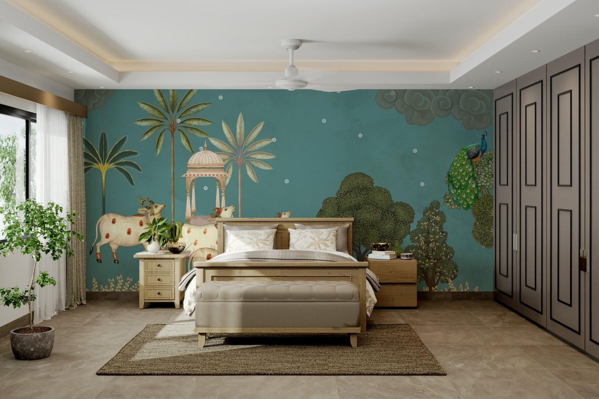 Peaceful Neel Pichwai Wall Mural.
