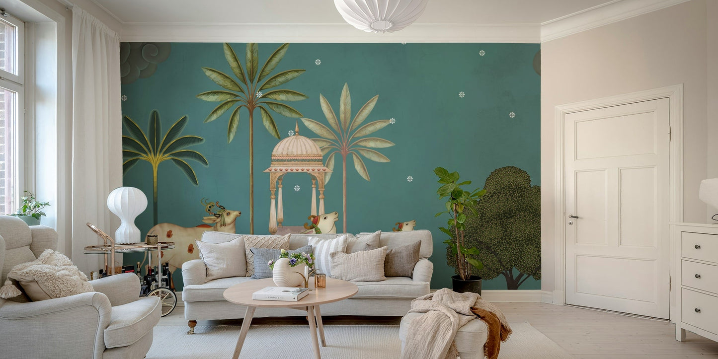 Elegant Neel Pichwai Wall Mural.
