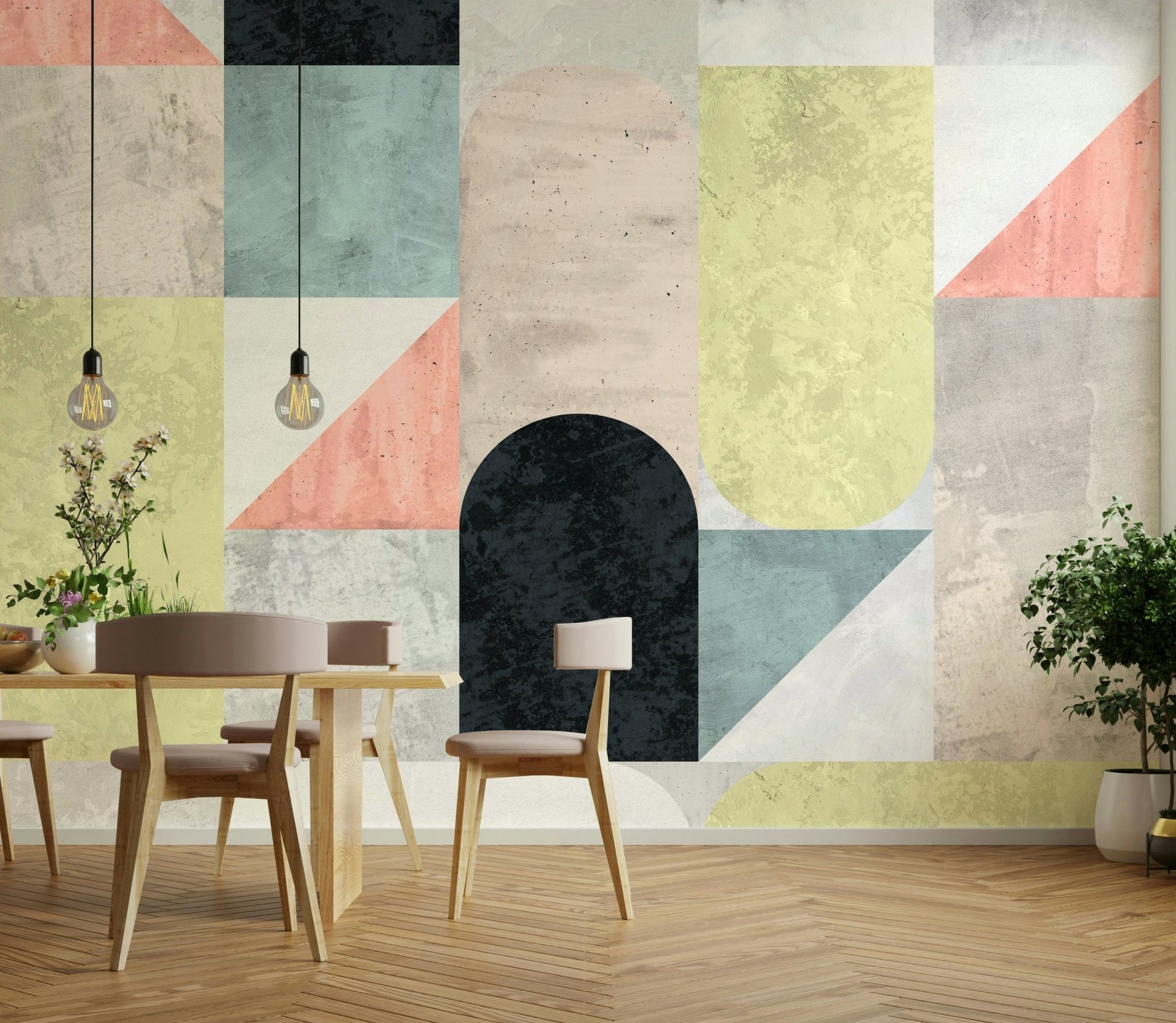 Graphic pattern mural for interiors


