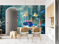 Neo-Tokyo Nights Wall Mural architectural design for a gaming room.