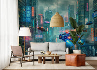 Neo-Tokyo Nights Wall Mural office décor showing a futuristic city view.