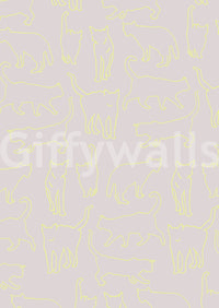 Pale lime green peel and stick wallpaper with an all-over motif of serene animal forms.