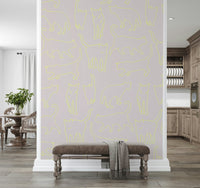 Wallpaper for walls showcasing repeating, luminous yellow Neon Cats silhouettes.
