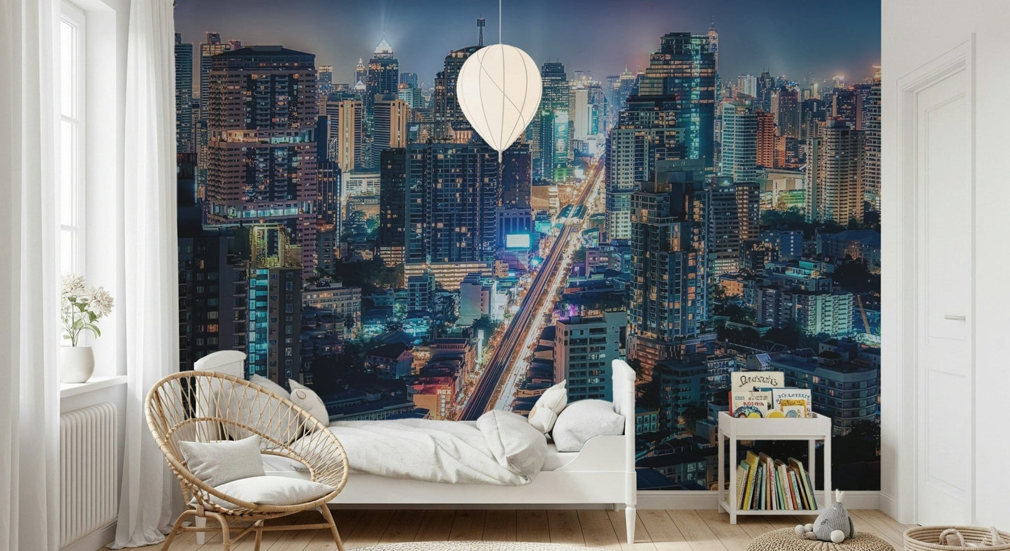 Neon Cityscape Nights Wall Mural