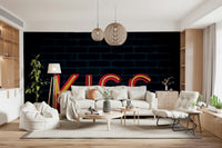A beautiful abstract art wallpaper mural with neon pink and electric blue colors., GD5843