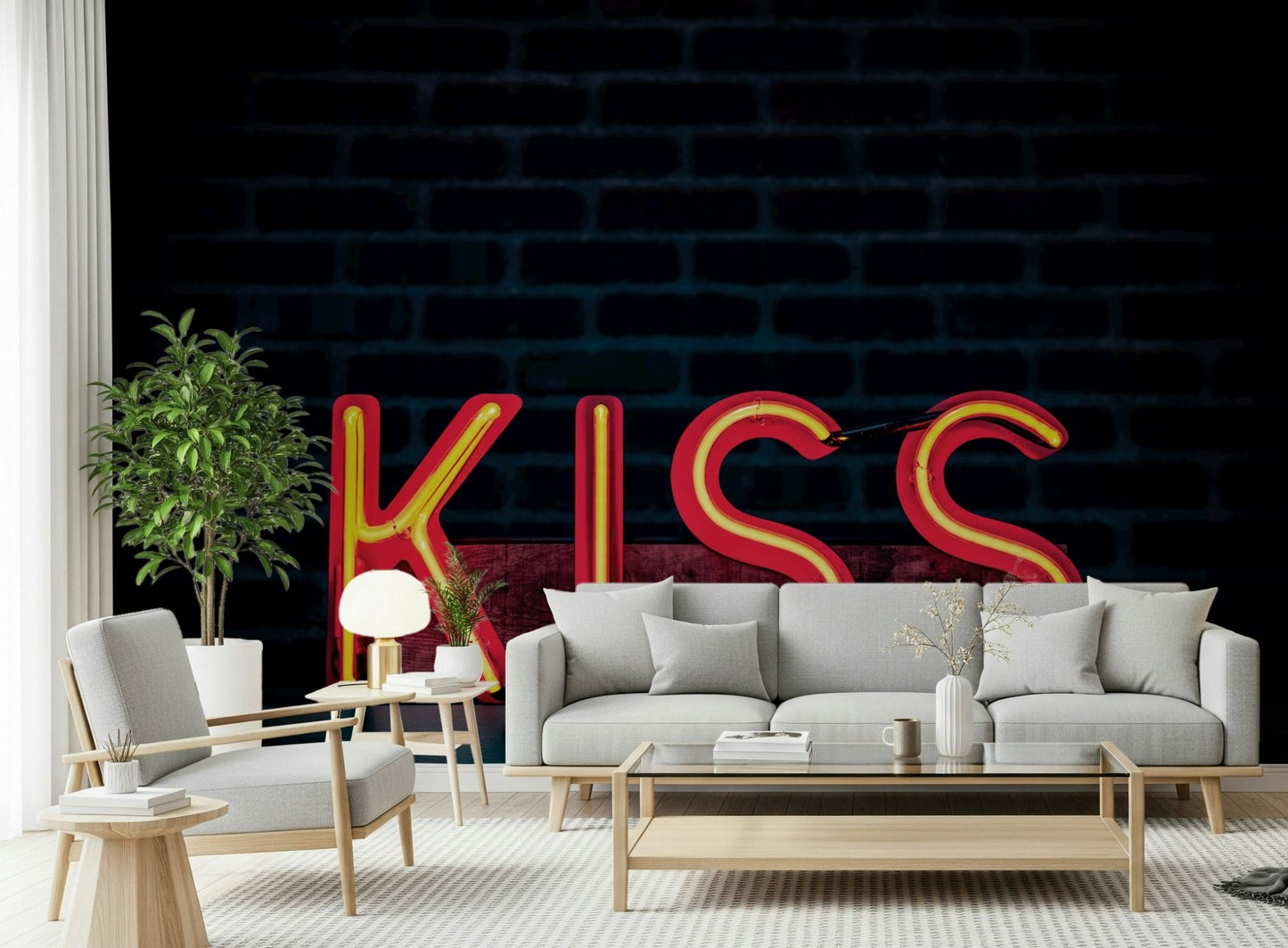 An artistic soft focus mural on minimalist wallpaper., GD5843