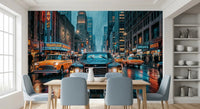 Neon Rain in the City Wall Mural