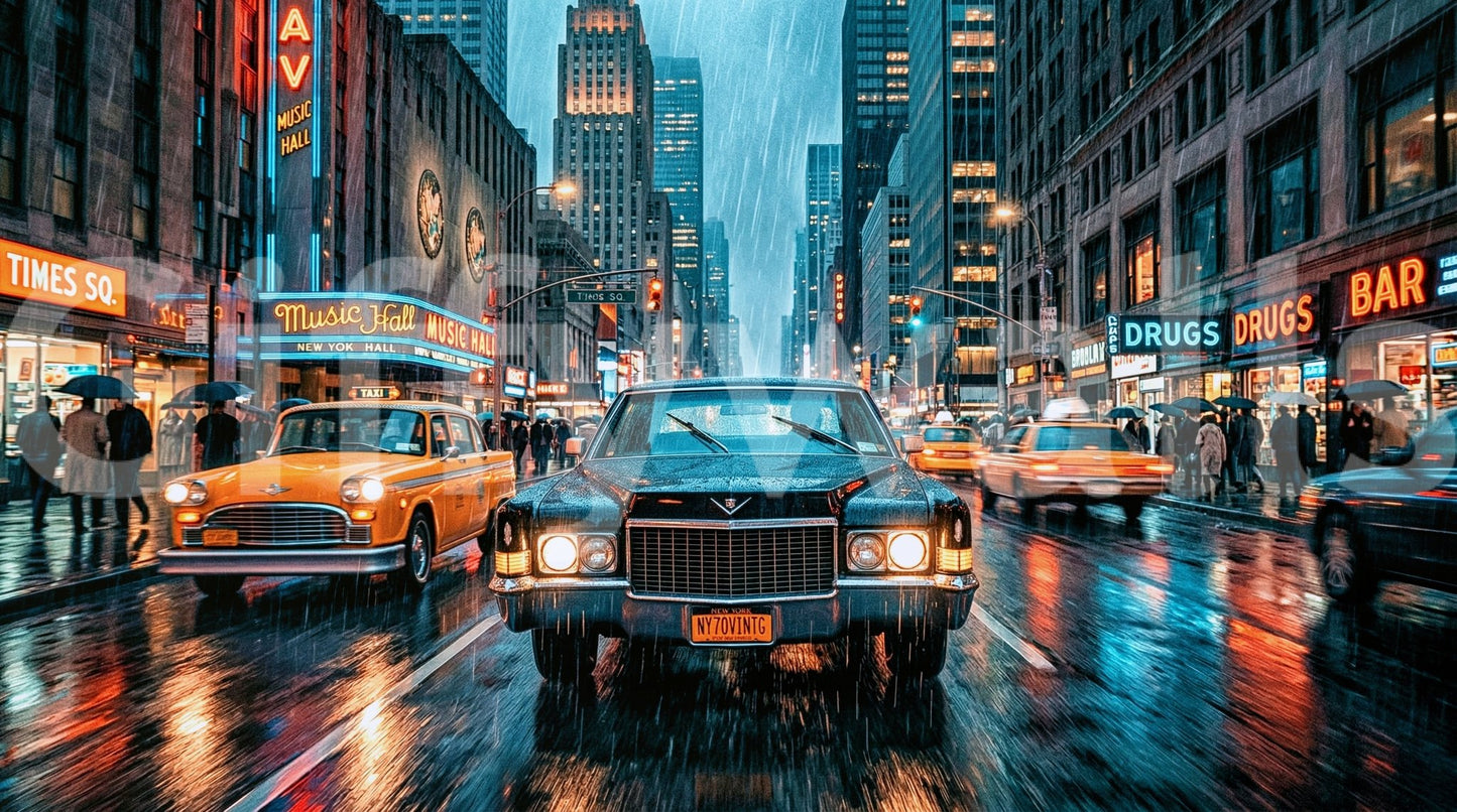 Neon Rain in the City Wall Mural