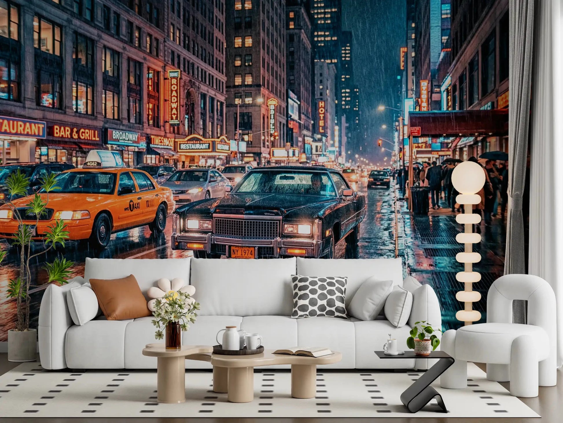 Neon Rain Streets wall mural in cinematic night traffic perspective, GD9054