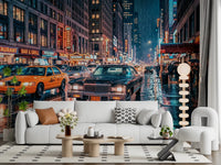Neon Rain Streets wall mural in cinematic night traffic perspective, GD9054