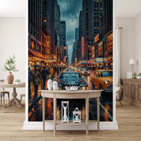 Home Neon Rain New York wall mural with glowing road reflections, GD9052