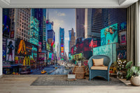 Vibrant neon lights in a symphony wall mural

