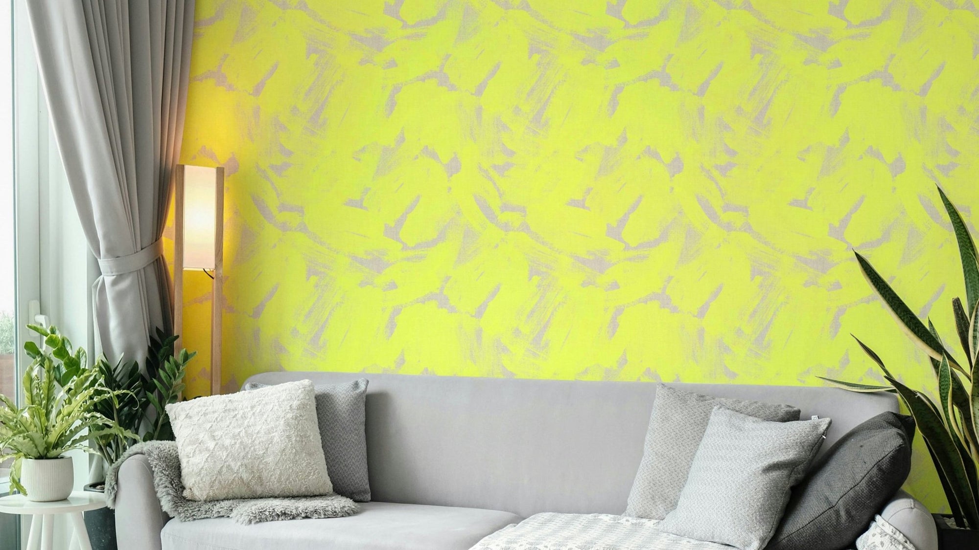 Bright neon yellow brushstroke wallpaper pattern GD521

