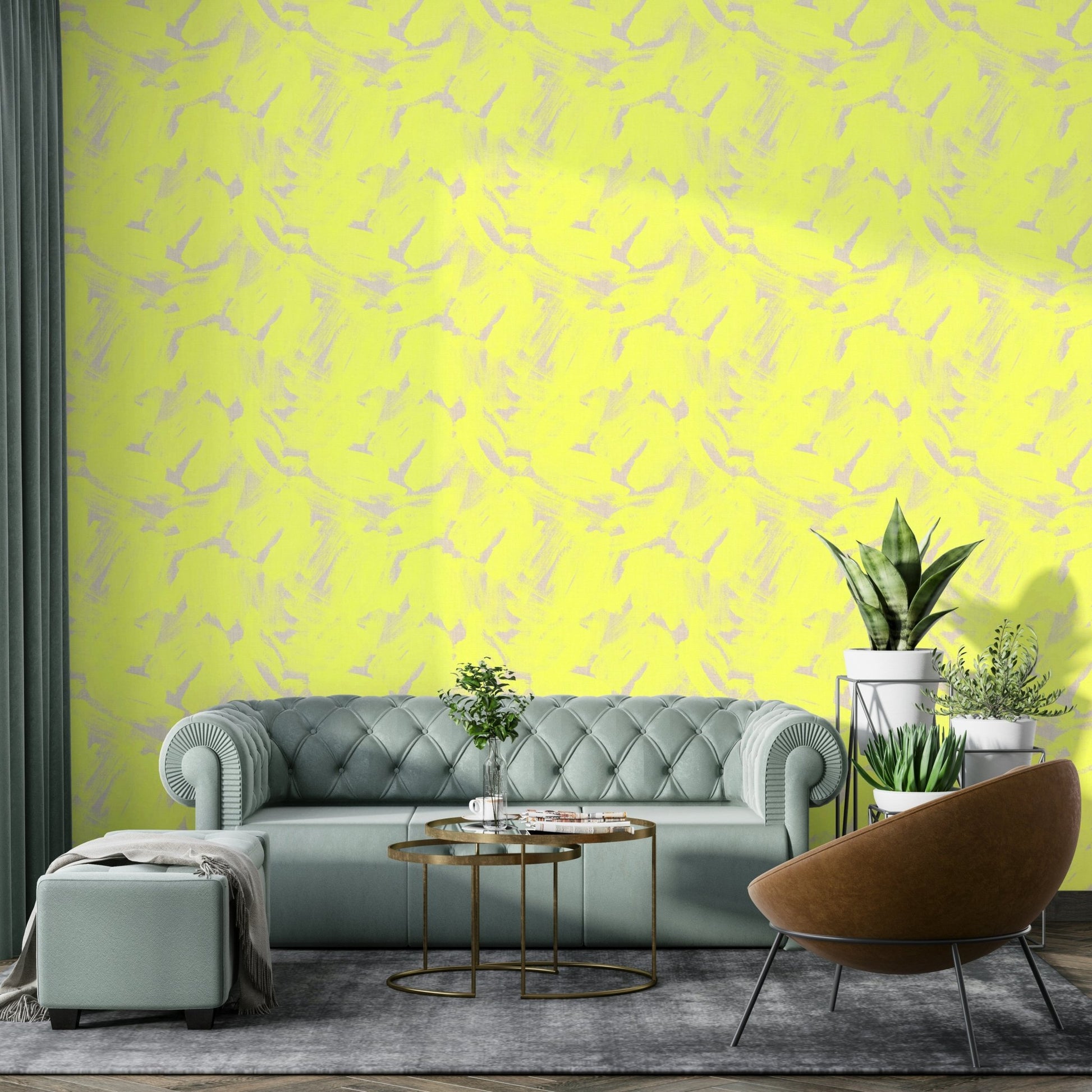 Bold yellow brushstroke wallpaper close-up

