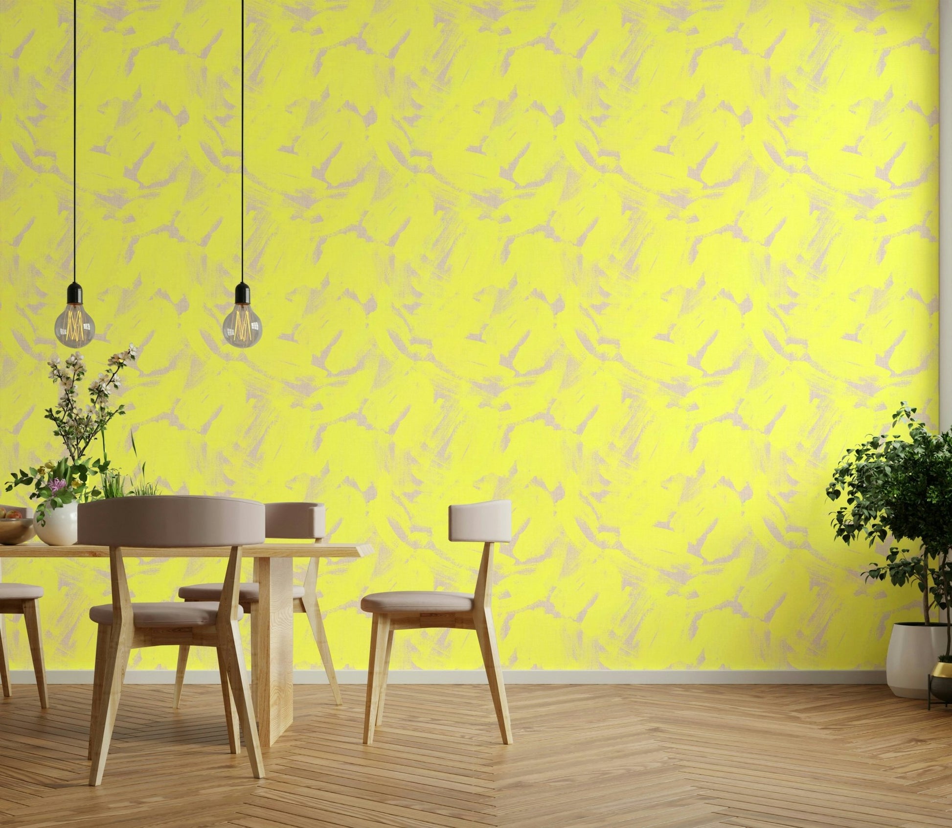 Wallpaper mural with neon brush strokes

