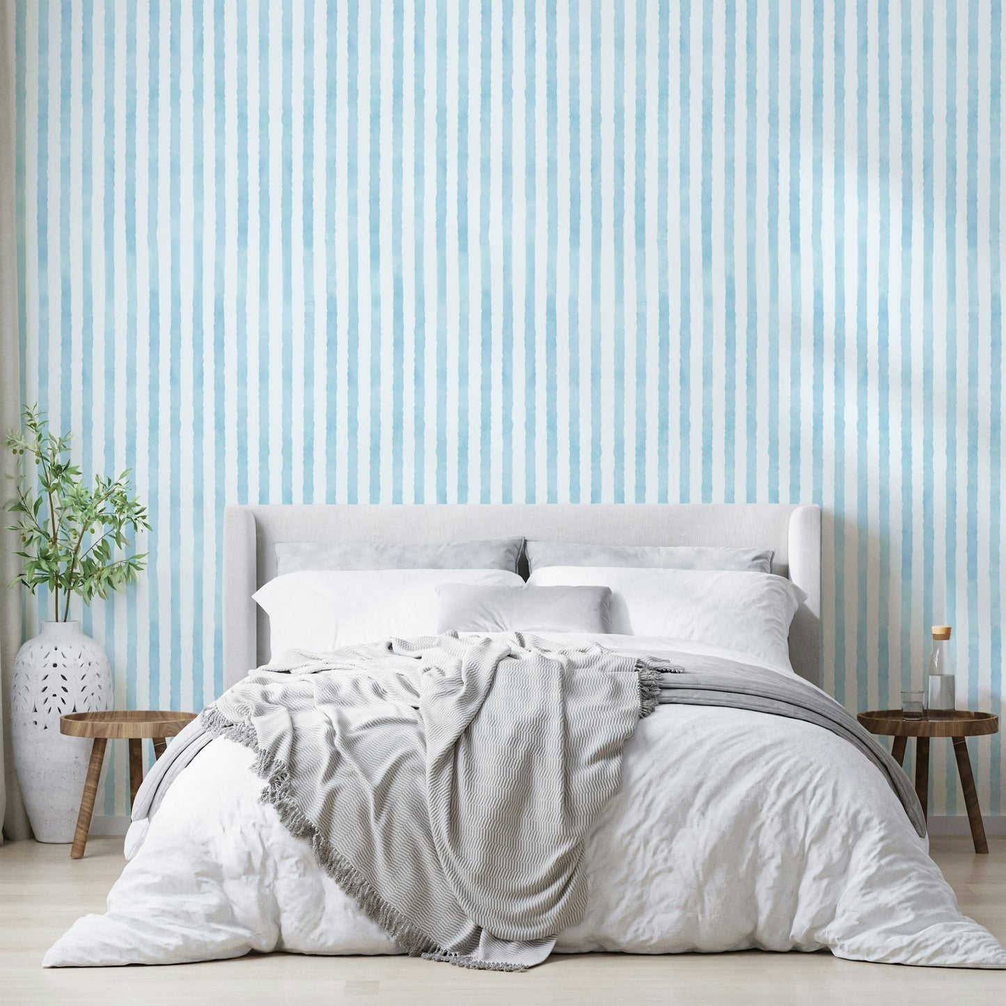 Soft baby blue stripes for calming interiors
