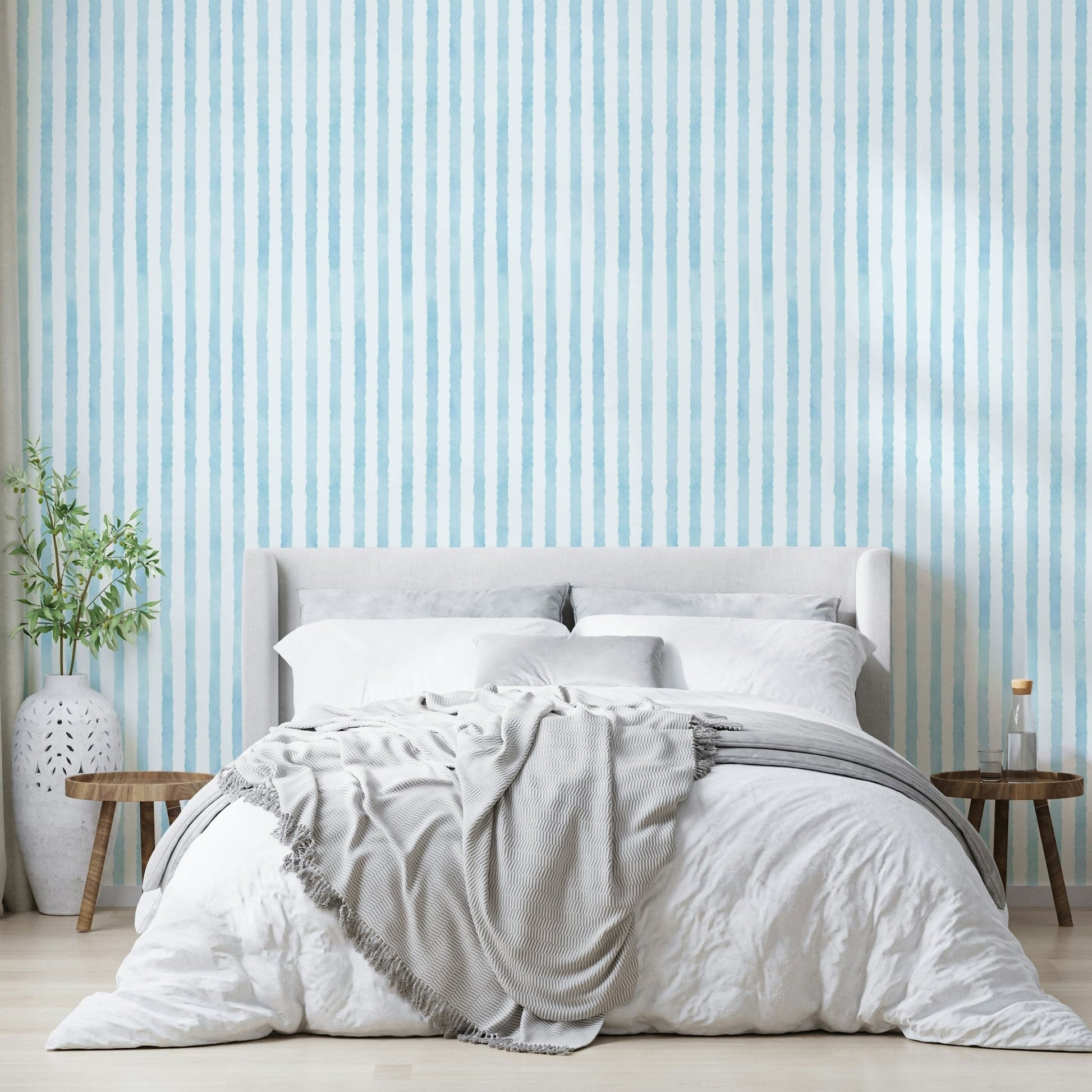 Soft baby blue stripes for calming interiors
