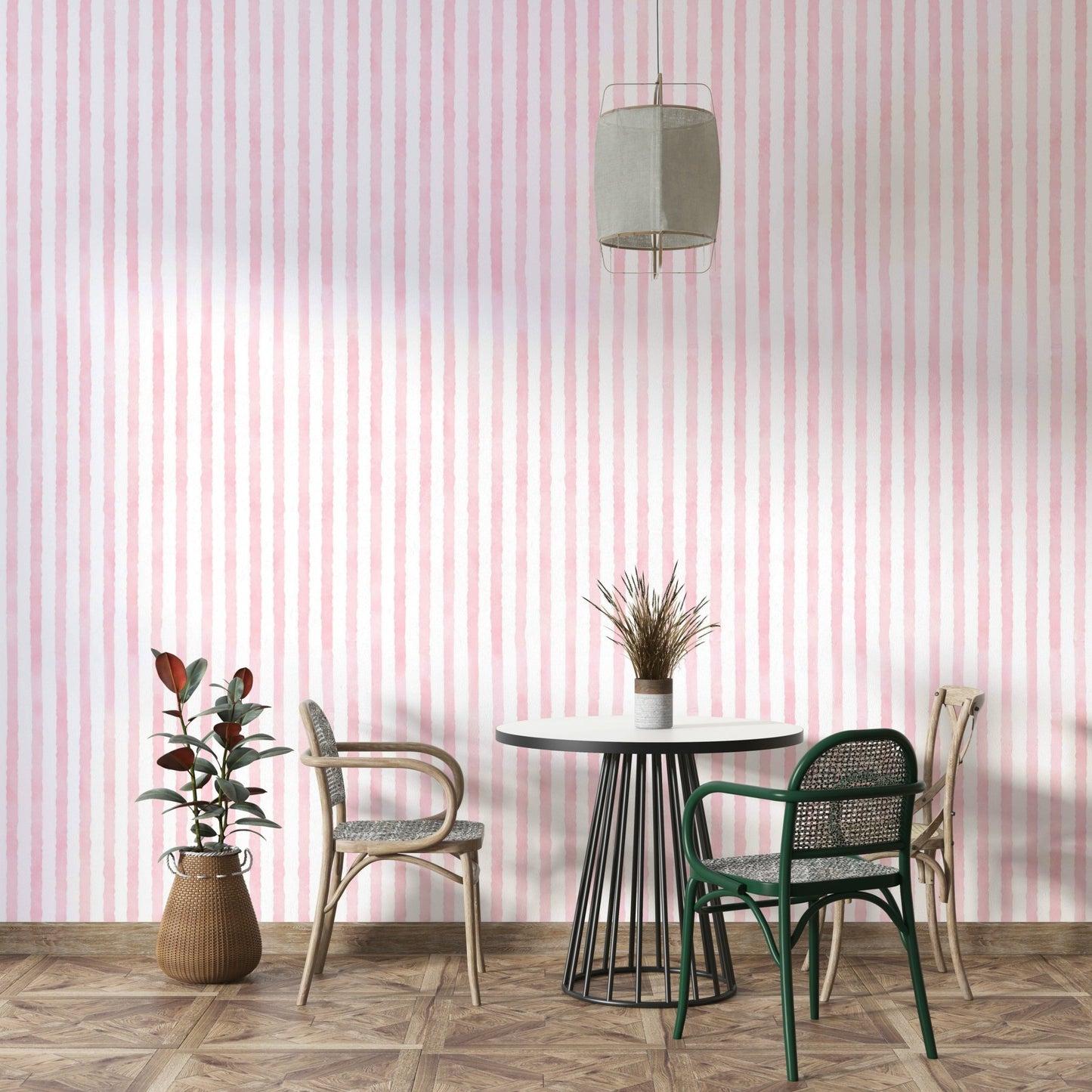 Neutral baby pink watercolor stripe wallpaper
