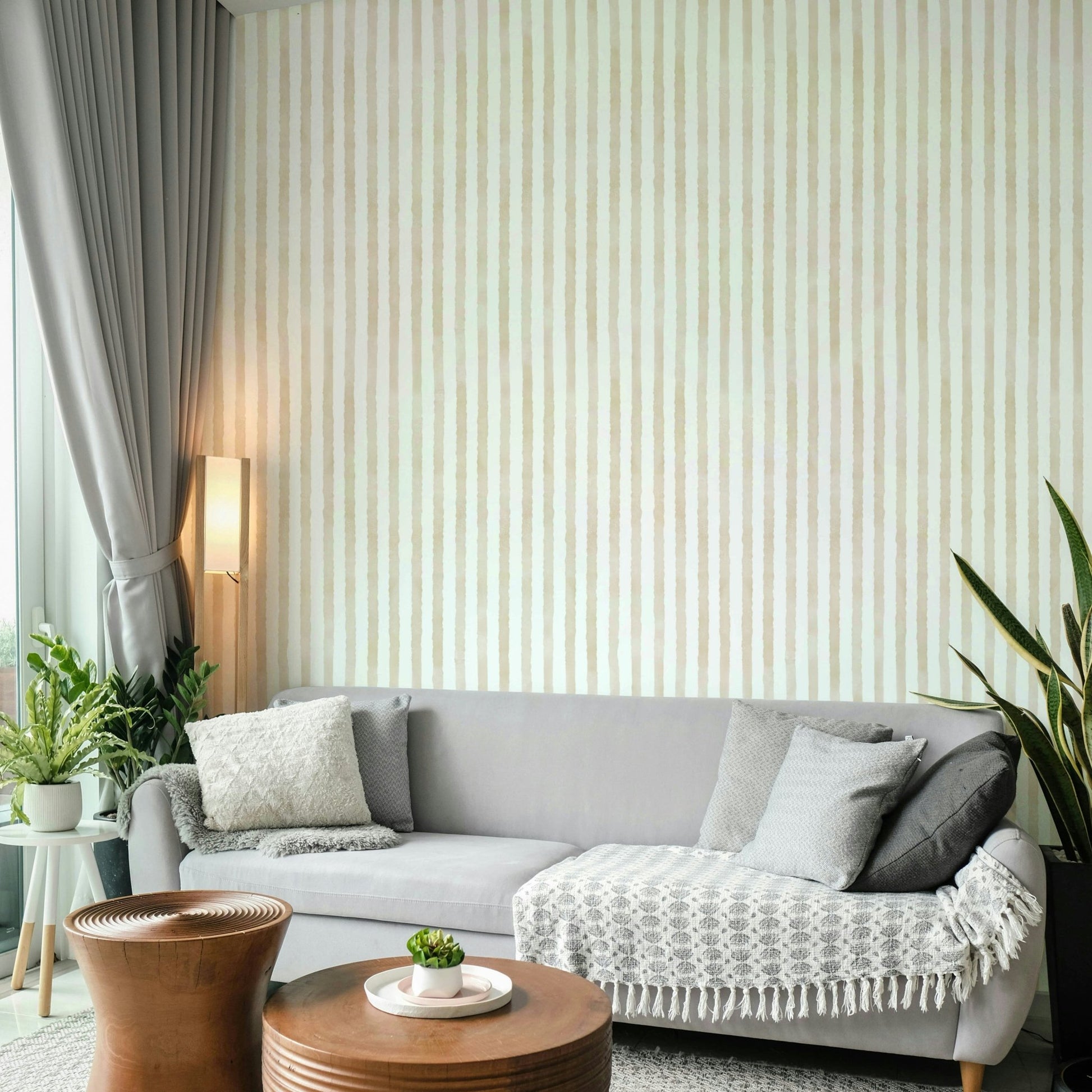 Hand-painted vertical stripes in soft beige
