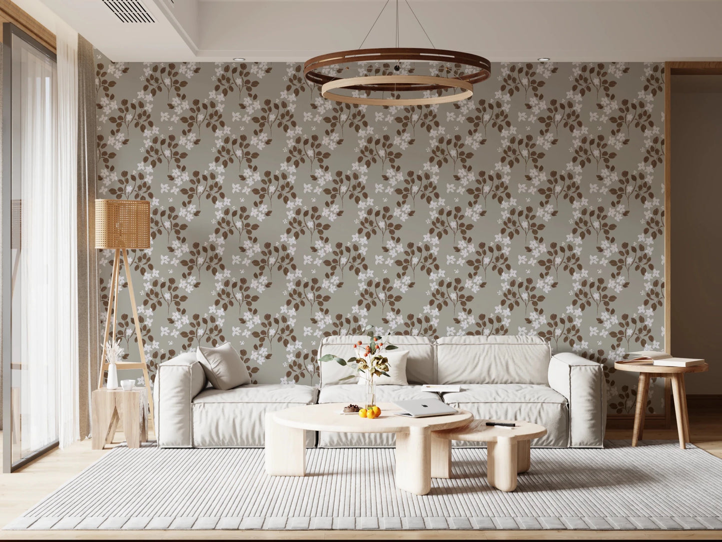 Delicate branches shape white oil painted Neutral Bloom Pattern Wallpaper, GD8808