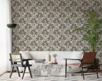 Brown leafy stems balance this Neutral Bloom white oil painted Wallpaper, GD8808