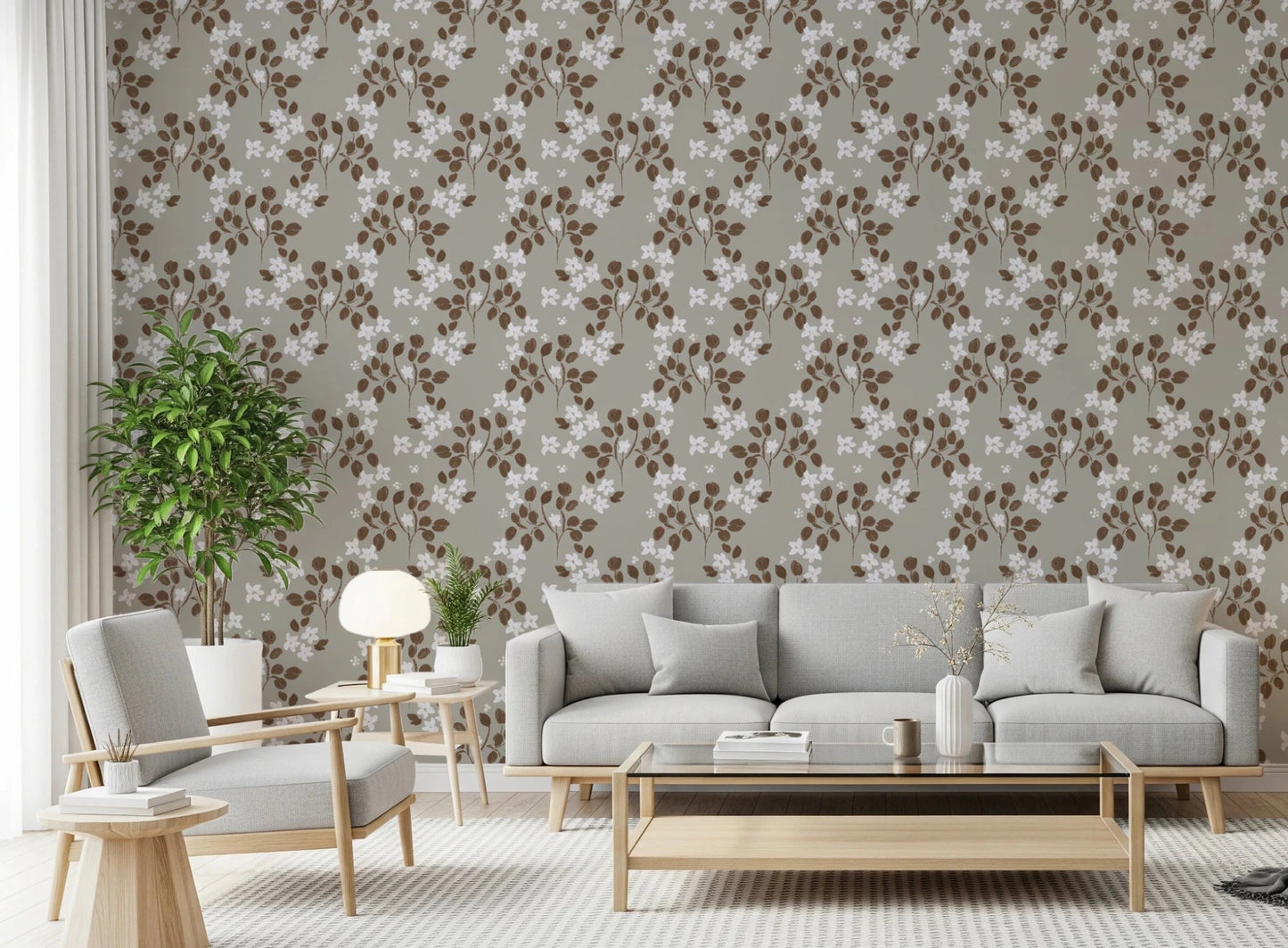 This Pattern Wallpaper blends Neutral Bloom florals with a Rustic Grey base, GD8808