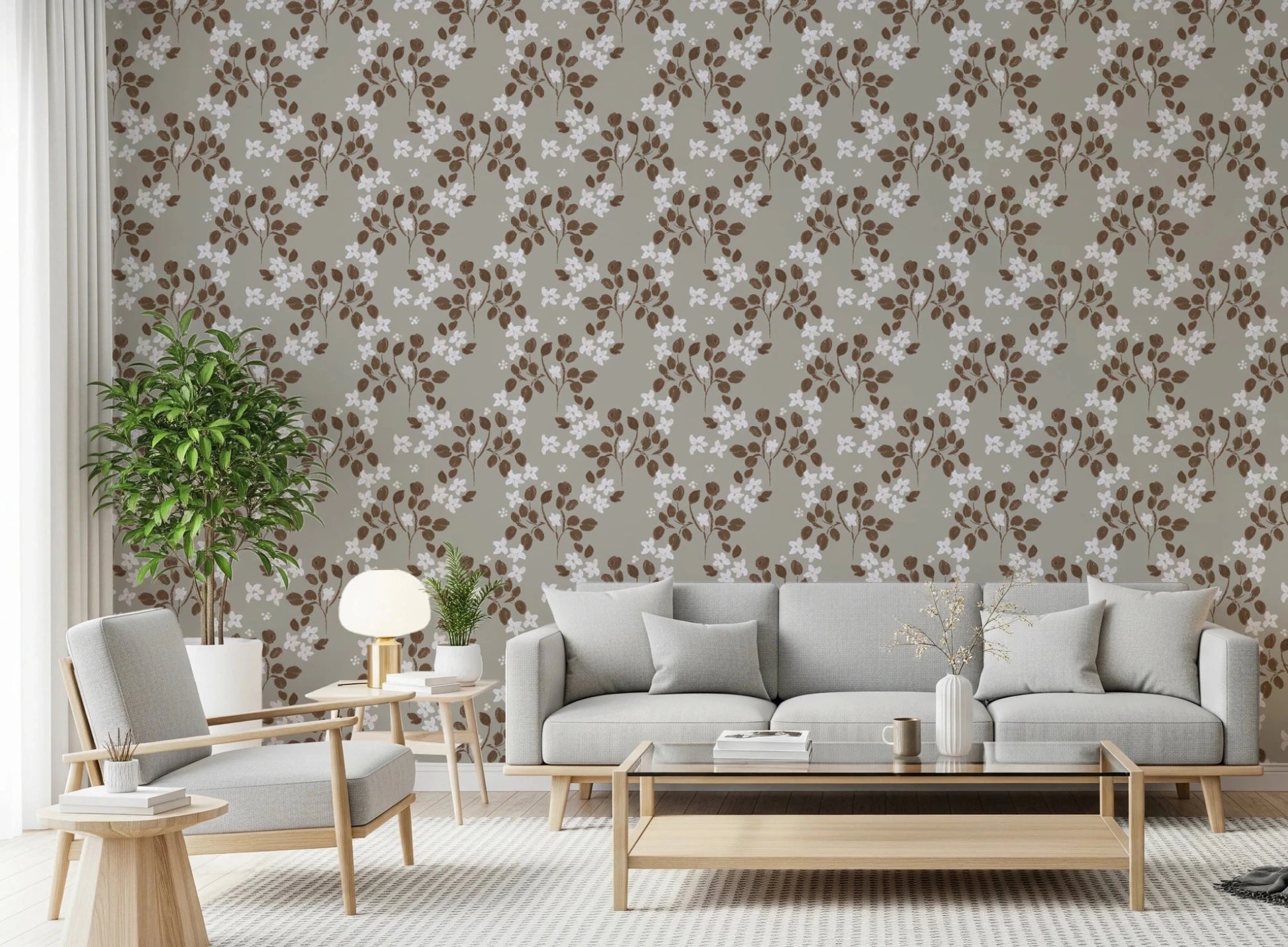 This Pattern Wallpaper blends Neutral Bloom florals with a Rustic Grey base, GD8808