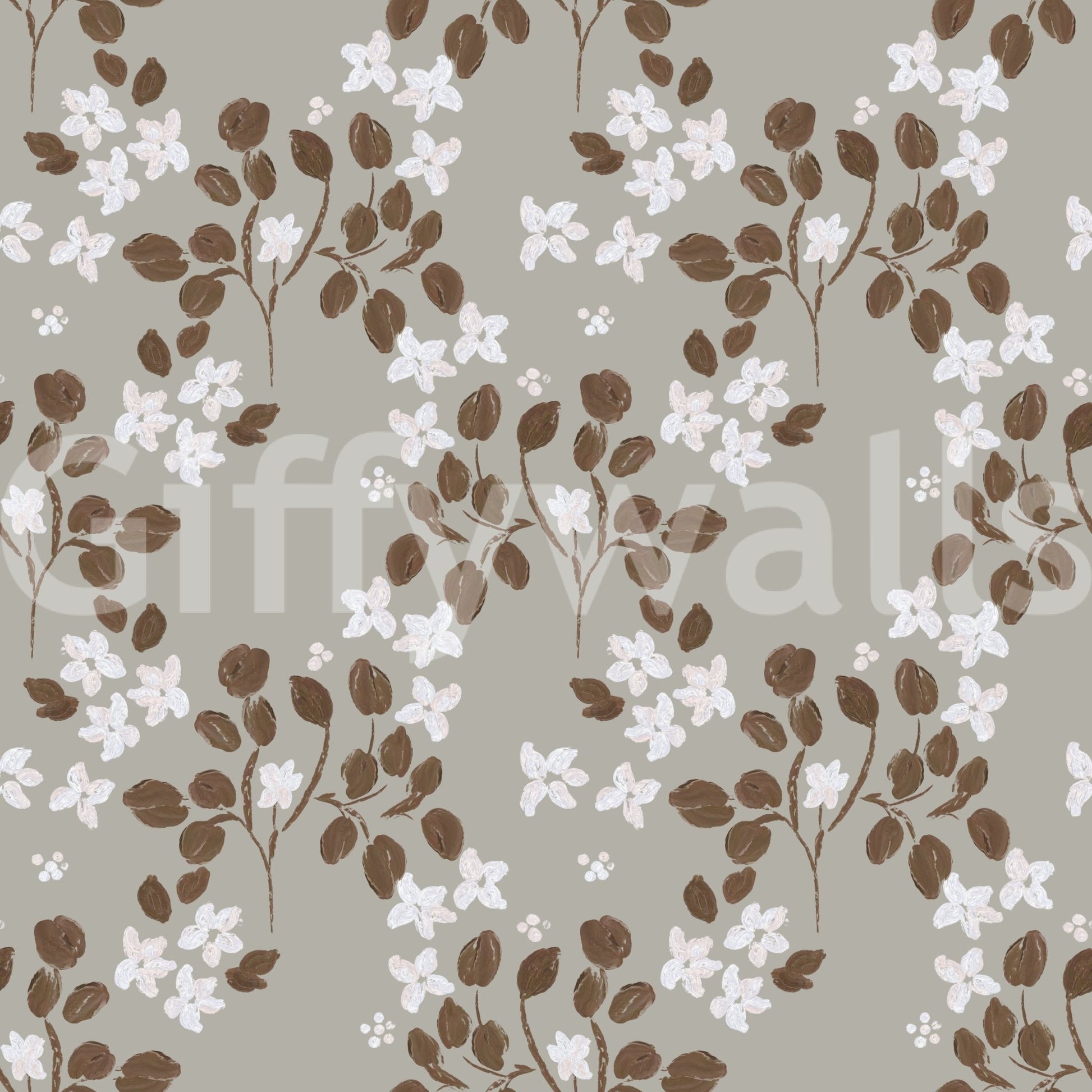 Scattered white blooms highlight Neutral Bloom Rustic Grey white oil painted design, GD8808